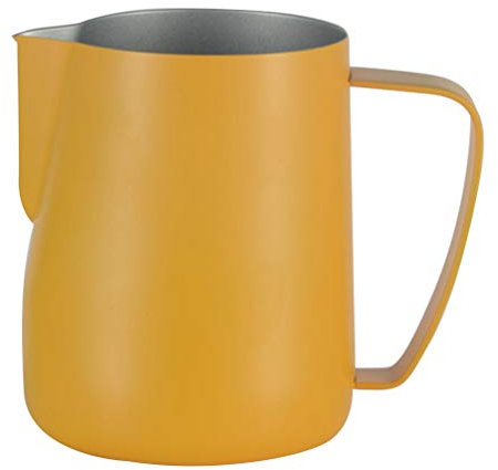 HEMOTON Milchkännchen aus Edelstahl Milk Pitcher Milch Aufschäumen für Cappuccino Latté Milchschaum Cafe Art Aufschäumkännchen (Gelb, 350Ml)
