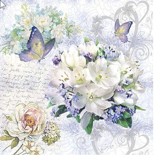 20 Servietten Blumenliebe Vintage | Schmetterlinge | Blumen | Hochzeit | basteln 33x33cm