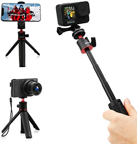 AFAITH Mini Trépied à Selfie pour et Téléphone Portable, Perche à Selfie pour Hero 13 12 11 10 9 8 7 6 5 Black Session Osmo Action Camera iPhone/Huawei/Samsung/Xiaomi/LG
