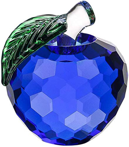 Taotenish Kristallapfel Briefbeschwerer Kunst Glas Obst mit Blatt Sammelfiguren Geschenke für Zuhause Weihnachtsdekoration Ornament - Blau