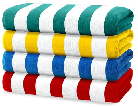 Kaufman Strandtücher in leuchtenden Farben, 100% Baumwolle, übergroß, gestreifte Cabana-Handtücher für Strand/Pool/Whirlpool, leichtes Velours-Strandtuch-Set, 76,2 x 152,4 cm, 4 Stück