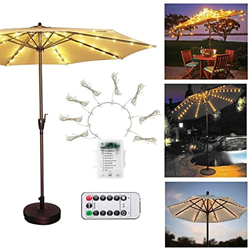 Umbrella Lights Parasol LED String Pole Lighting Umbrella Lights Remote Control Cordless Dimmable for Outdoor Beach Restaurant Swimming Pool Camping Tent Garden Backyard Wedding SDKFJ Outdoor Lighting