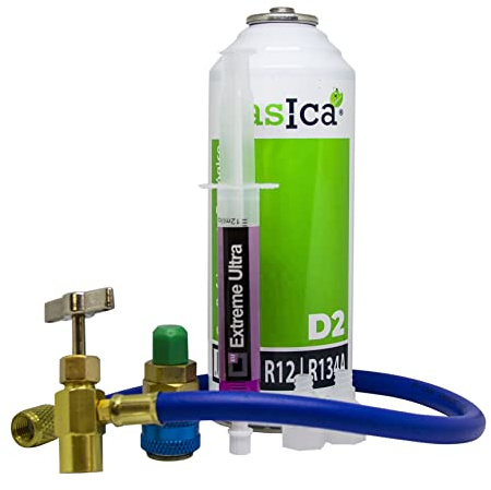 GASICA D2 Kit reparación y recarga de aire acondicionado de coche, gas refrigerante orgánico ecológico sustituto del gas R12 y gas R134A más sellador de fugas