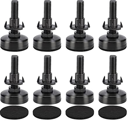 Toolzia 8Pcs Adjustable Levelling Feet, 3/8“-16 Thread Heavy Duty Adjustable Feet for Furniture Table Leg Extenders With T Nut Bolt And 8 Anti-Slip Felt Pads (Black)