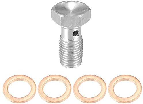 X AUTOHAUX Boulon Banjo De Frein 1 Pièce En Inox Pour Frein Hydraulique | Filetage 3/8in x24 UNF, 25x16x14mm, 15x2mm, 4 Rondelles Cuivre, Pour Étriers Et Cylindre De Frein, Installation Facile