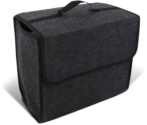 Psytfei Autotasche Kofferraumtasche faltbar Kofferraum Organizer mit Klett Auto Faltbox, Autotasche Auto Zubehör Innenraum Organizer Stabiler Boden Schwarz 30cm