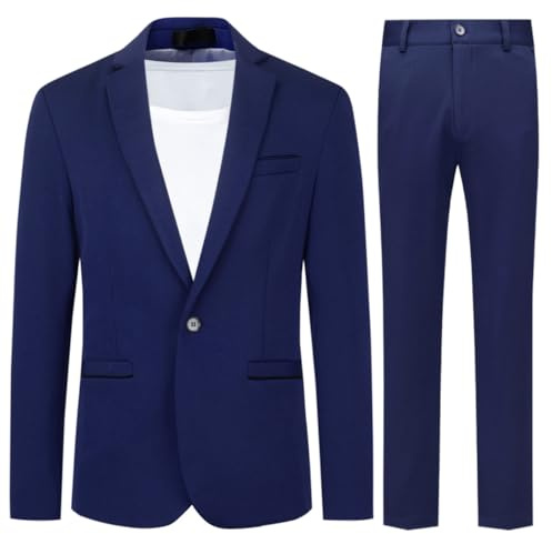 Allthemen Traje de Hombre de 2 Piezas Traje Ajustado Traje de Boda de Negocios con un botón Azul Marino M