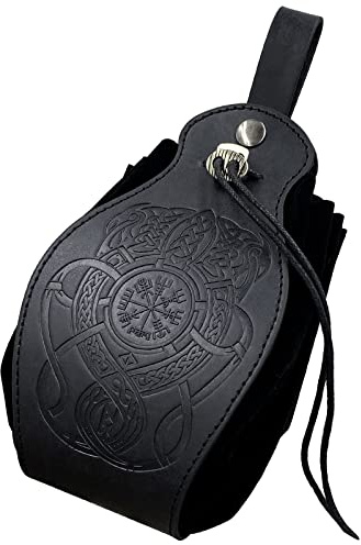 HiiFeuer Medeival fodral i konstläder, Portabel handväska med dragsko,Vintage Bälte Pouch Tärning Väska För LARP Ren Faire (Svart)