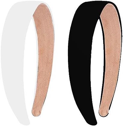2 Pezzi Fasce Per Capelli In Raso Larghe 3Cm Moda Solido Antiscivolo Fasce Per Capelli Tinta Unita Accessori Per Capelli Fai Da Te Per Donne Ragazze (Nero, Bianco)