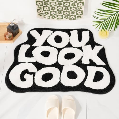 DyeFury Badematte mit Aufschrift You Look Good, rutschfest, 69,8 x 50,8 cm, Schwarz/Weiß