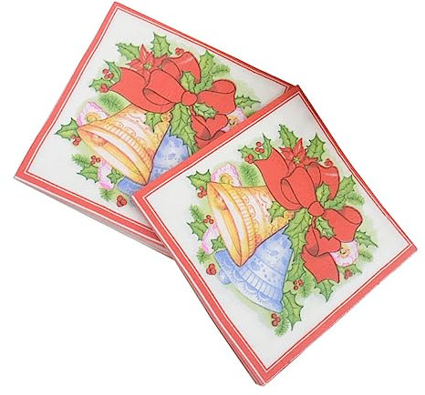 GLEAVI 20blätter Papierservietten Bedruckt mit Weihnachtsglockenmuster Einwegservietten aus Zellstoff für Party und Feiern Partyzubehör