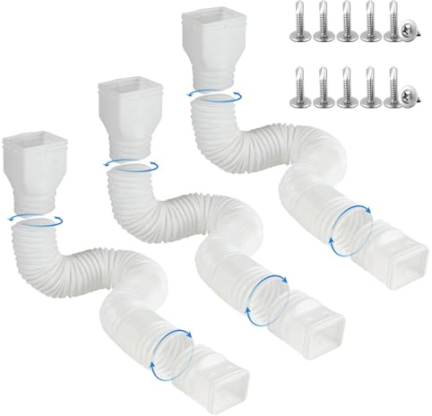 plusgutter Rain Gutter Downspout Extensions, Flexible Downspout Extender for Rain Water Drainage, Down Spout Drain Extension Extendable from 21 to 68 Inches(3 Pack, White)