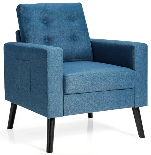 RELAX4LIFE Bequemer Lounge-Sessel mit Füßen aus Hevea-Holz | 2 Seitentaschen, modernes Sofa gepolstert mit breiter Sitzfläche & Rückenlehne & ergonomischen Armlehnen, für Wohnzimmer, Schlafzimmer,