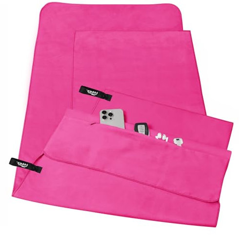 Pameil Fitness Handtuch 2er Set mit Reißverschluss Tasche, Sporthandtuch | 120x50cm+80x40cm | Mikrofaser Handtuch als leichtes, Kompaktes Strandtuch, Badetuch, Reisehandtuch, Gym Handtuch