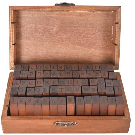 Alphabet Stempel Set Vintage, Holzstempel Gummistempel Buchstaben Zahlen Symbole, 70 Stück Kleine Stempel mit Holzkiste für DIY Basteln Scrapbooking Tagebuch Grußkarten Sammelalben
