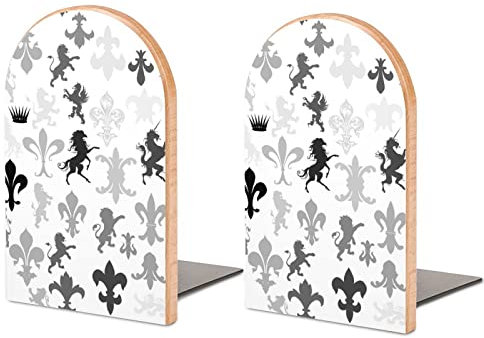 Buchstützen im Vintage-Stil mit Löwen, Pferden, Griffins, Fleur de Lis, 2 Stück, Buchstützen aus Holz, rutschfest, für Regale, Zuhause, Büro, Bibliothek, Arbeitszimmer, Dekoration, S