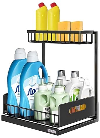 GarPet Spülschrank Organizer schmal ausziehbar Küche Metall 2 Etagen unter Waschbecken Regal Küchen Organizer Gewürzregale Organizer für Badezimmer schwarz