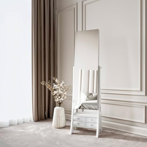 FABS Nikita Jewellery Storage Cabinet with Full Length Mirror, LED Lights - Free Standing Dressing Table & Armoire for Bedroom, Vanity & Makeup - White