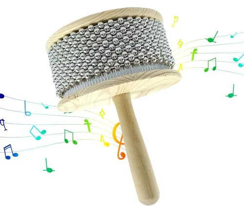 Musikinstrument | aus Edelstahlperlen | Handlicher -Shaker | Percussion-Shaker mit Holzgriff, Perlen-Percussion-Instrumente, tragbare -Percussion, Holzperlen-Shaker