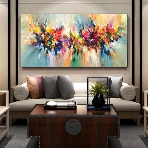 Buntes, modernes Graffiti-Kunstplakat und -drucke, abstrakte Kunst, Leinwand, Wandkunst, luxuriöses Pop-Art-Gemälde für Wohnzimmer, Heimdekoration, 60 x 120 cm (24 x 47 Zoll), mit Rahmen