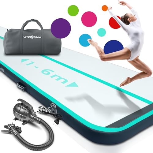 VENDOMNIA Airtrack Matte, 10/20cm hohe aufblasbare Gymnastikmatte in Länge 1/2/3/4/5/6/7/8 m, mit elektrischer Pumpe & Tasche, Tumbling Matte, Turnmatte, Trainingsmatte, Fitnessmatte, Sportmatte,Yoga