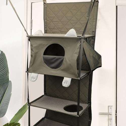 Katzen Wandregale, Katzenleiter Abstand auf Kratzbäumen, an der Tür Montierter Katzenkletterer, Faltbares, Multifunktionales Katzenturm Bettmöbel mit Abnehmbarem Kissen und