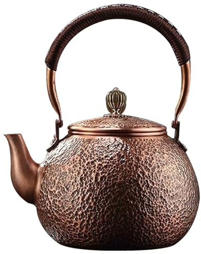 Kupferkessel Kupferteekessel, 1500 ml roter Kupferkessel mit Nicht -Slip -Griff, Vintage Hämmerte Kupferteeklei