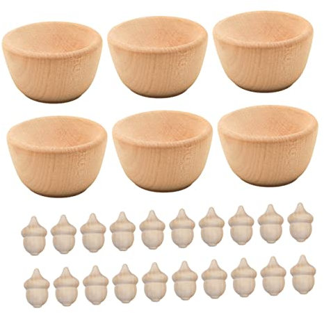 VILLFUL Set Di 26 Pezzi Di Ghiande in Legno A Forma Di Ghiande Artigianato in Legno Naturale Non Finito Per Bambini Giocattoli Artigianali Da Dipingere