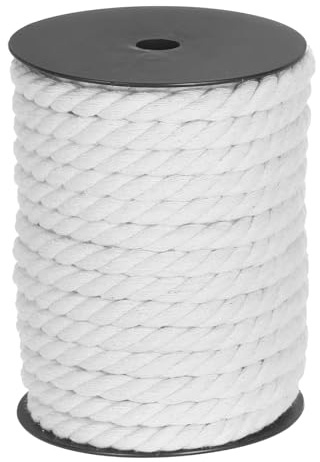 sourcing map Baumwollseil, 3 Stränge, gedreht, geflochten, weiß, 23 m, 10 mm Durchmesser, Bänder für Wandbehang, Pflanzenaufhänger, Stricken, Makramee-Knoten