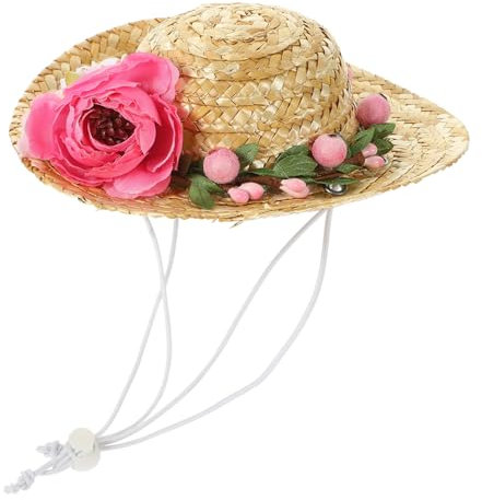 BESPORTBLE 2stücke Dog Hat Sonnenhut Mit Rosa Blume Mittelgroße Langlebige Hunde-Strohhut Für Feste Geburtstagsfeiern Und Mehr Für Stilvolle Haustieraccessoires