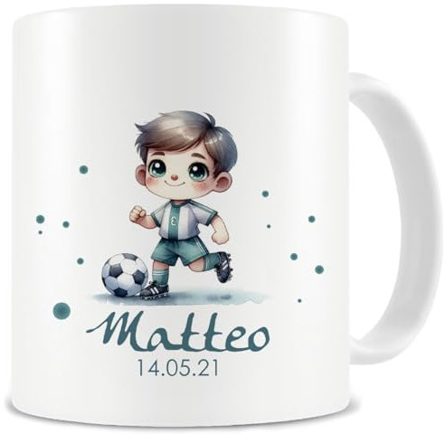 Samunshi® Kindertasse mit Namen Tasse mit Süßer Fussballer Personalisierte Tasse Namen Kinder Kinderbecher personalisiert Wunschtext für Kindergarten oder Geburtstag weiß 300ml