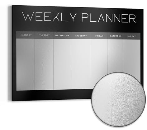 DEQORI Metall Magnettafel | 90x60 cm cm groß | Motiv Planer V2 Schwarz (EN) | Whiteboard für alle Magnete | Magnetboard Wand-Tafel für Küche & Büro | Design Magnetwand Pinnwand magnetisch