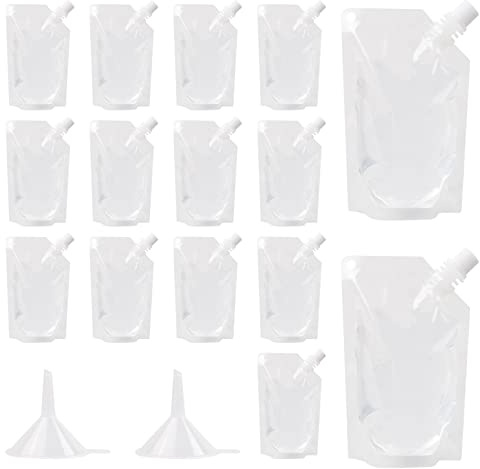 Gudalea 15 pcs Beverage Bags, Clear Beverage Bag, 200ml Collapsible Drinking Bag, Reusable Juice Bag With 2 Funnels, for Juice Coffee Milk