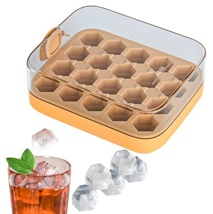 Ice Cube Tray with lid and Ice Cube Bin, Press Type Easy Release All Ice Cubes, Reusable 20 Ice Cube Mould for Freezer (Orange)