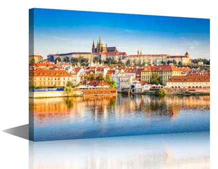Wall Art for Living Room 1 Panel Prague Castle, Czech Republic Pictures Print on Canvas Wall Art for Home Office Decorations, Wooden Framed Gallery-Wrapped Ready to Hang, 24 Wx16 H