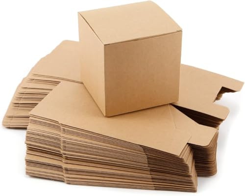 50xGeschenkbox Geschenkschachtel Kraftpapier 10x10 x10cm Kartonage Geschenkverpackung Bonboniere Gastgeschenk Box Hochzeit Party (Braun, 10x10x10cm)