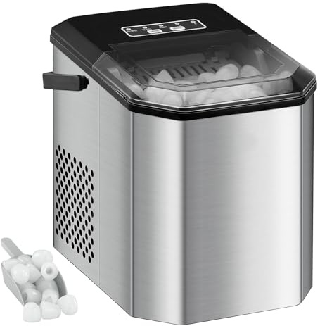 Eiswürfelmaschine, Eiswürfelbereiter 9 Würfel in 6 Minuten fertig, 12 KG in 24h, Selbstreinigende Kleine Eiswürfelmaschine, Eis maschine, Ice Maker mit Eisschaufel und Korb für Küche, Büro, Bar