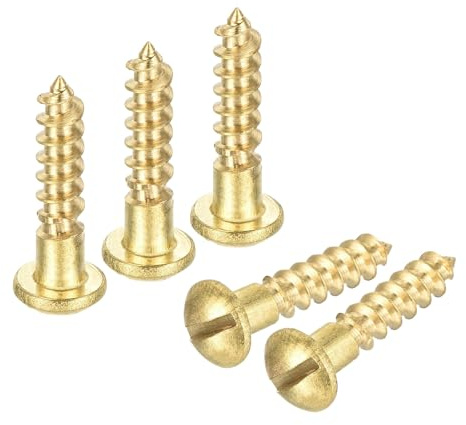 sourcing map Wood Screws M3.5 x 16mm Slotted Round Head Brass Self-Tapping Screw 30 Pcs