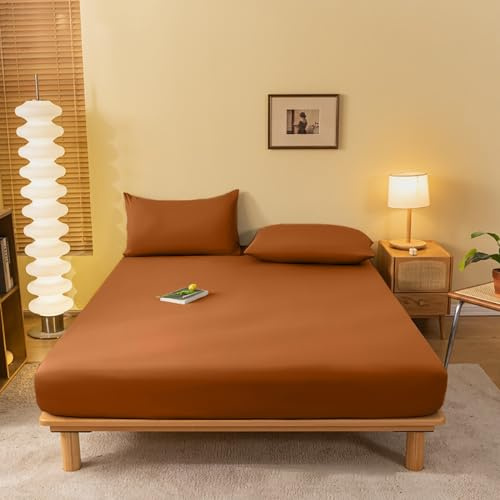 Covebett Spannbettlaken 160x200cm Karamell Braun Uni Bettlaken Matratzenschoner Superweiches Spannleintuch Premium Weich Mikrofaser Spannbetttuch für Boxspringbett Topper Matratze bis 30 cm