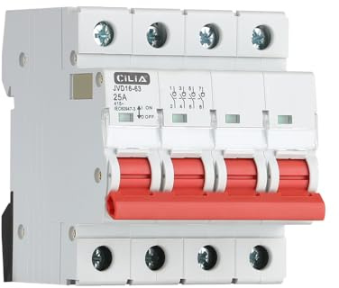 CILIA Interruptor Seccionador 25A/40A/63A 4P 415V AC, Montaje Sobre Carril DIN, Ocupa 4 Módulos In=25A (JVD16-63-4P-25A)