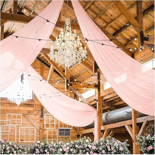 6 Panels Peach Ceiling Drapes for Wedding Ceiling Drapes 5ftx10ft Wedding Arch Draping Fabric Sheer Curtains Chiffon Fabric Wedding Ceiling Decorations for Party Ceremony Stage Wedding Decoration