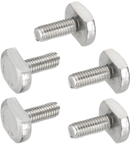 PATIKIL Pernos De Ranura En T De 16 Mm M6, 5 Pcs 304 Acero Inoxidable Pernos De Inserción En Forma De T Tornillo Deslizante Roscado Métrico Cabeza De Martillo Para Ranura En T, Plateado