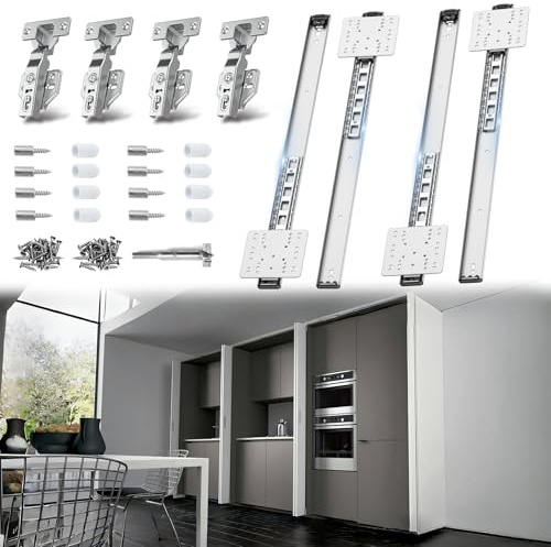 Sliding Hidden Door Track, Pocket Door Hardware, Smooth Gliding Pocket Door Slides with Hinges for Cabinet and Recessed Doors (24IN, Set, 2)