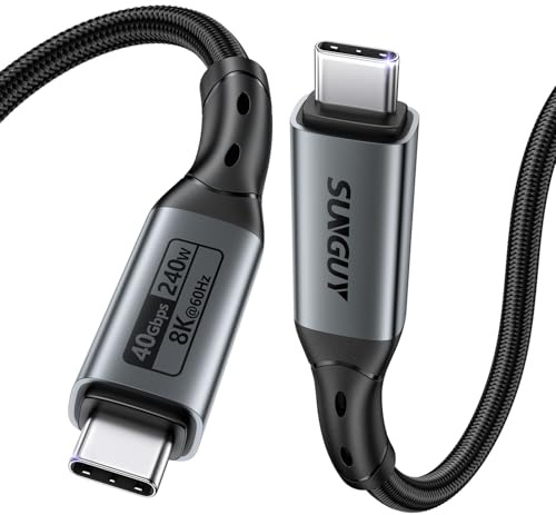 SUNGUY USB 4 cable 1M USB-C a USB-C, cable de datos de 40Gbps, carga rápida de 240W PD, salida de vídeo 8K@60Hz, compatible con Thunderbolt4/3, para iPhone 16/15, MacBook, iPad, Galaxy, tablets, portá