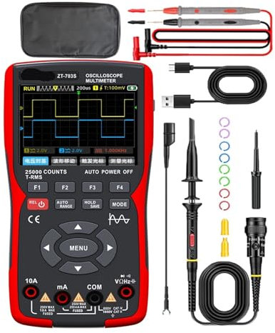 TIEOAXFT Osciloscopio multímetro portátil de Doble Canal con Pantalla a Color 703s, Instrumento de reparación de automóviles, medición multifunción 3 en 1(ZT-703S package1)