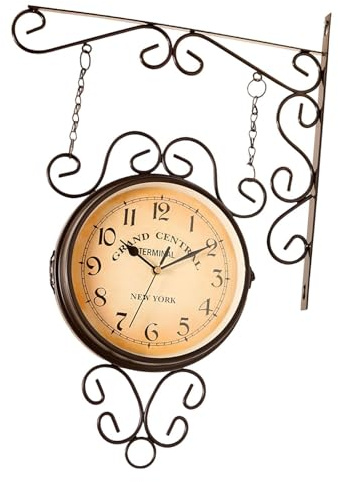 F Fityle Doppelseitige Wanduhr, 20,3 cm, Heimdekoration, Bahnhofsuhr, Vintage-Design für Wohnzimmer, Zuhause, Badezimmer, Flur, Büro, Kaffee