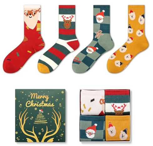 Julfestliga Sockor för Dam & Herr - 4-pars Presentask med Julsockor En elegant presentuppsättning med mönstrade julsockor som framhäver både skön design och högkvalitativ komfort.