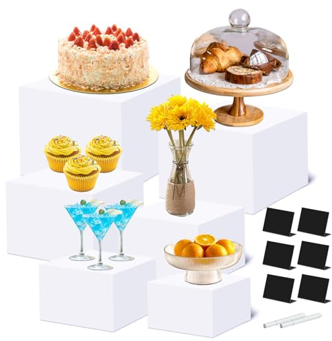 Afeeler 6 Stück Tortenständer, 5/6/7/8/9/10 Acryl Buffet Ständer, Dessertständer mit Hohlen Böden, Wiederverwendbar Display Organizer für Hochzeiten, Geburtstag, Partys, Cupcake, Weiß