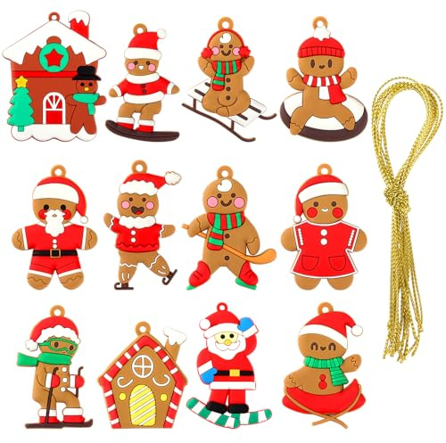 Coicok 12 Pezzi Omino Pan di Zenzero Natale, Decorazioni Albero di Natale, Decorazioni Natalizie, Ornamento Pan Zenzero, con Cordino, per Albero di Natale, Festività, Feste
