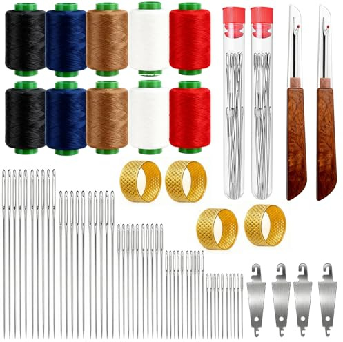 70 Piece Sewing Kit – Portable Big Eye Steel Hand Sewing Needles Set for Beginners & Everyday Use – DIY Craft Set with Threads, Thimble & Seam Ripper (70 PCS)